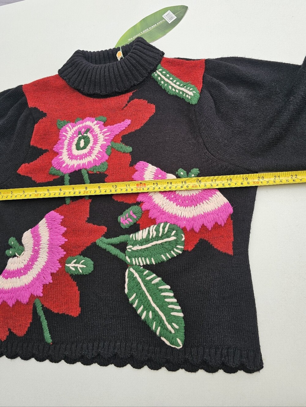 Farm Rio Black Bold Colorful Flower Embroidered Knit Sweater - Picture 13 of 13